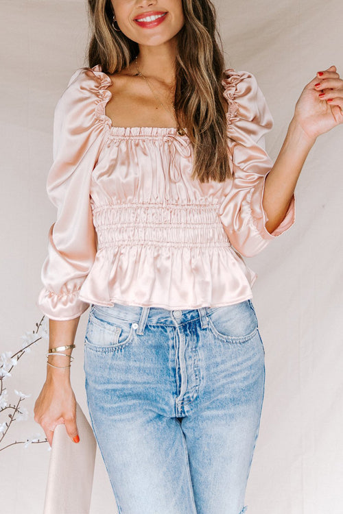 Refined Muse Cream Satin Ruched Top