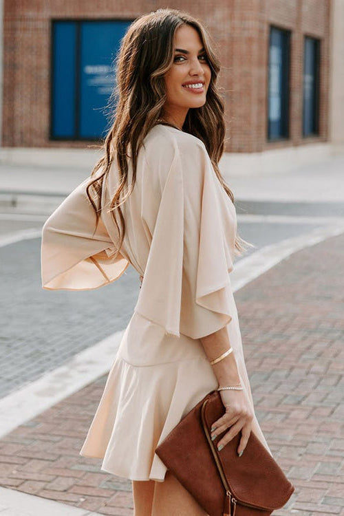 Feminine Affection Cape Short Sleeve Wrap Mini Dress