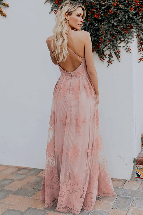 Muse in Disguise Lace Floral Backless Maxi Dress
