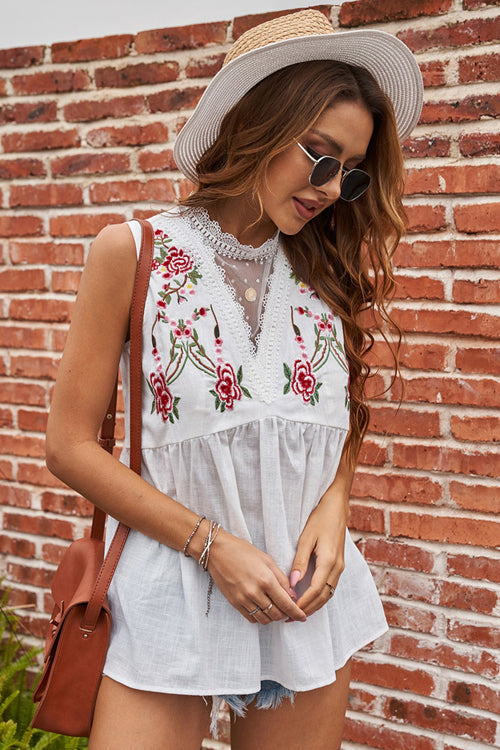 Reverie Lace Up Floral Embroidered Top