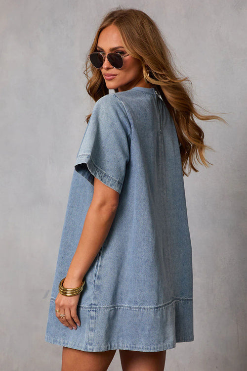 Captivating Presence Short Sleeves Denim Mini Dress