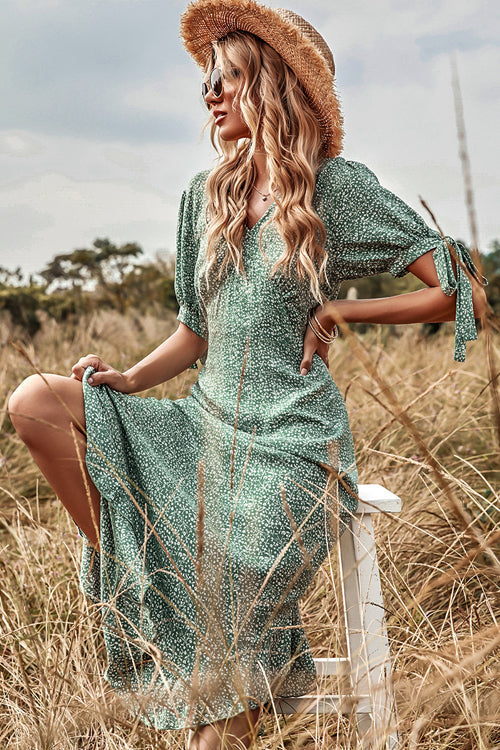 Blossoming Charmer Print V-Neck Midi Dress