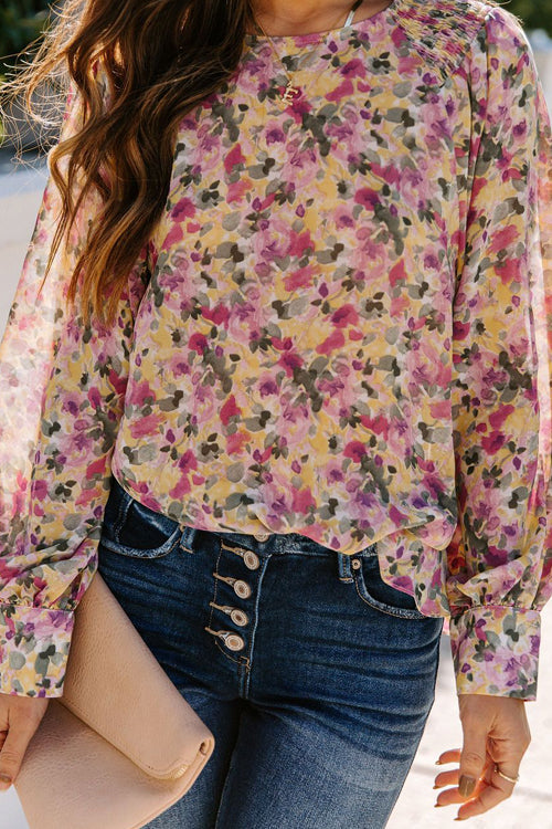 Extra Charming Floral Printed Smocked Top