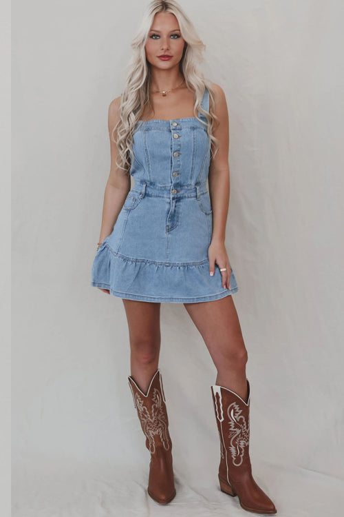 Trending Mood Pocket Denim Mini Dress