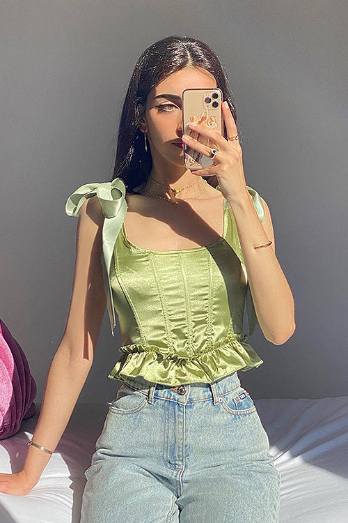 Completely Delighted Green Bowknot Bustier Corset Crop Top