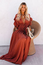 Golden Glow & Playful Spirit Ruffled Beach Wear Maxi Dress - 8 Colors
