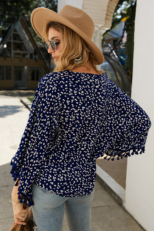 Golden Glow Soul Printed Tassel Button-Up Top
