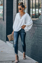 Date Evening Out Lace Balloon Sleeve Top