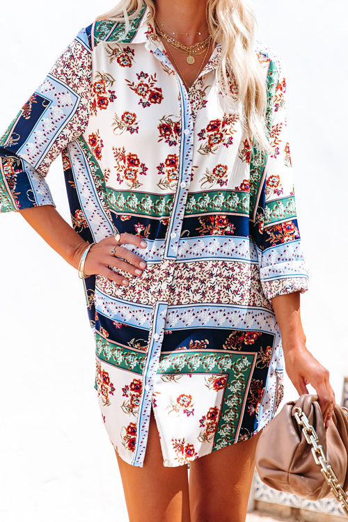 Right Now Print Button Down Tunic