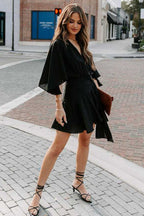 Feminine Affection Cape Short Sleeve Wrap Mini Dress