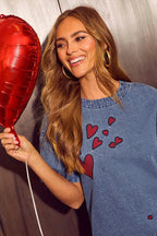 Keep It Interesting Short Sleeve Red Heart Denim Mini Dress