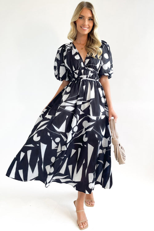 Real Affection Print Puff Sleeve Maxi Dress