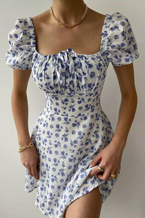Floral Forever Puff Short Sleeve Printed Mini Dress