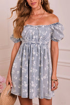 Simply Radiant Short Sleeve Print Denim Mini Dress