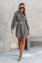 Catch Your Self Corduroy Button Up Mini Dress