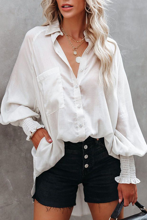 Affection Life Oversized Pocket Balloon Sleeve Shirt