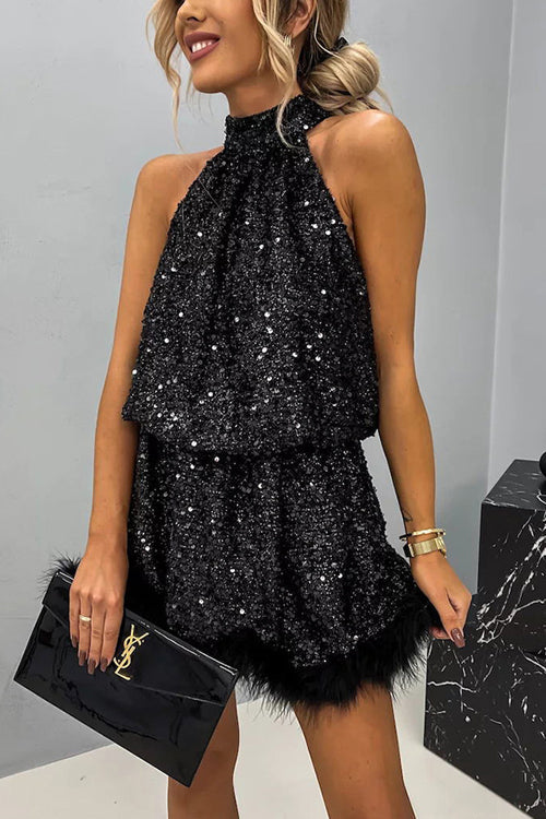 Party for Two Sequin Tie-Back Mini Dress