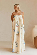 Charming Aesthetic Print Flax Maxi Dress