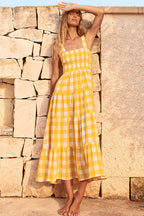 Dance With Me Plaid Print Babydoll Maxi Dress