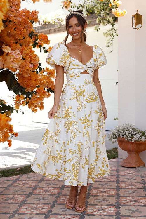 Clear Affection Printed Puff Sleeve Maxi Dress