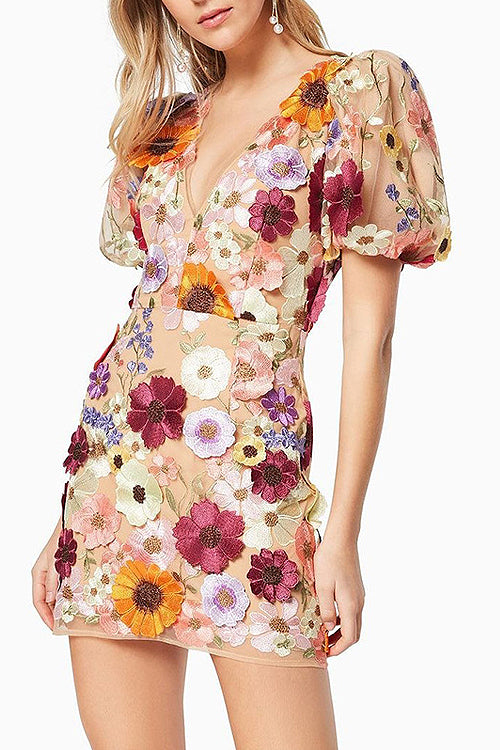 Follow the Summer 3D Floral Embroidered Mini Dress