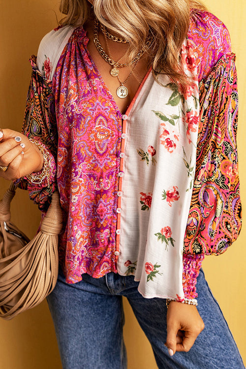 Vibrant Mood Floral Print Smocked Long Sleeve Top