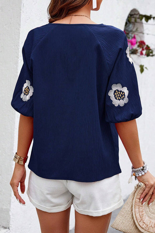 Waiting For Affection Floral Embroidery Short Sleeve Top