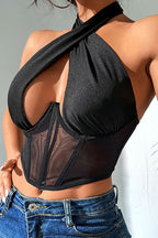 Evening Rendezvous Halter Neck Backless Bustier Crop Top