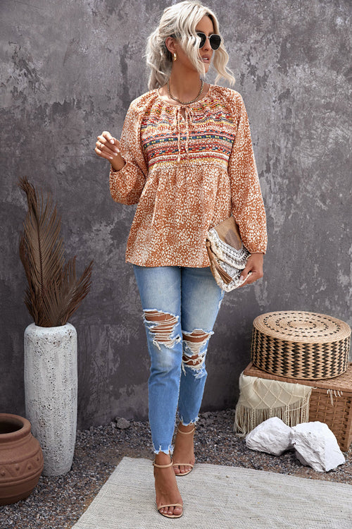 Charming Wishes Boho Print Long Sleeve Top