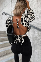 Season To Glow Leopard Backless Long Sleeve Top