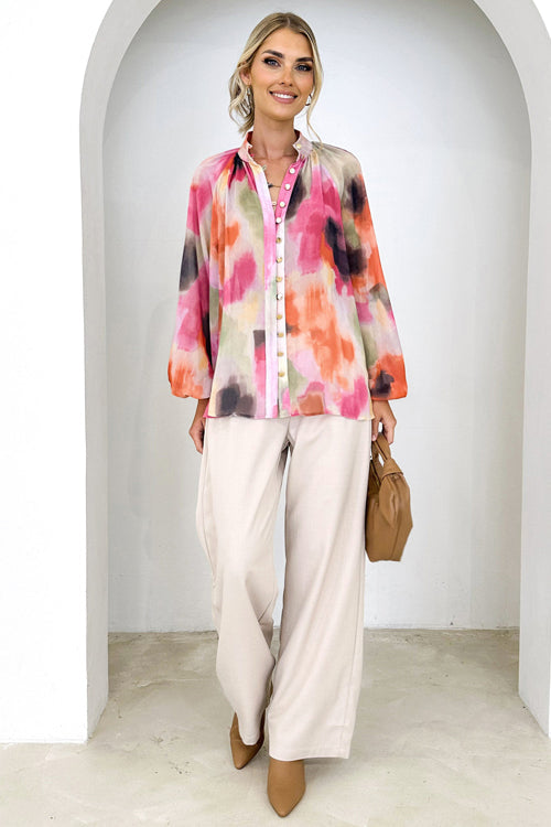 Make Yourself Joyful Print Button Down Long Sleeve Top