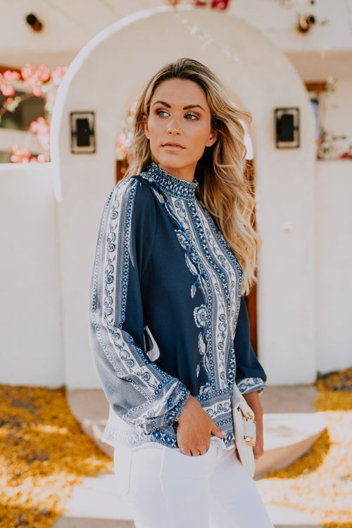 Affection Always Print Smocked Long Sleeve Top
