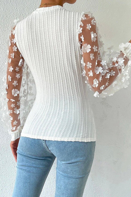 New Days Ahead Flower Ribbed Knit Top