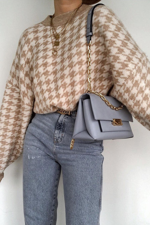 Warmed Up Houndstooth Knit Sweater