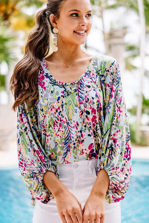Express Your Heart Print Balloon Sleeve Top
