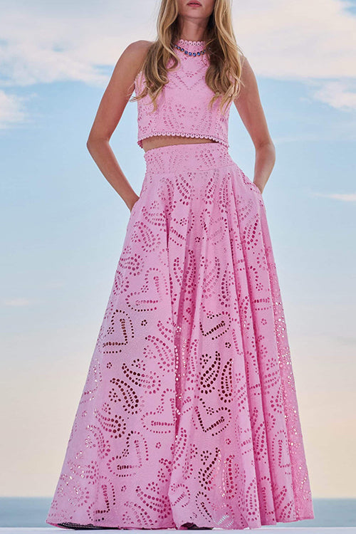 Modern Romance-Inspired Crochet Maxi Dress Suit