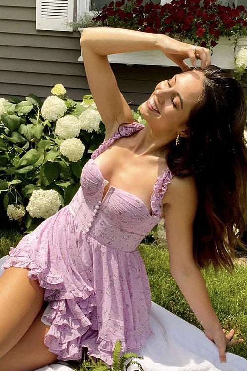 Delightful You Ruffled Floral Print Mini Dress
