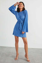 Can't Leave You Now Pleated Long Sleeve Mini Dress