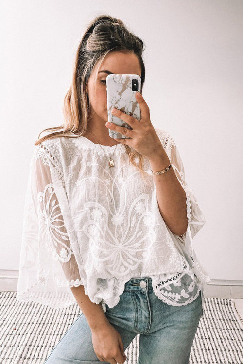 Improved With The Day Lace Embroidery Short Sleeve Top