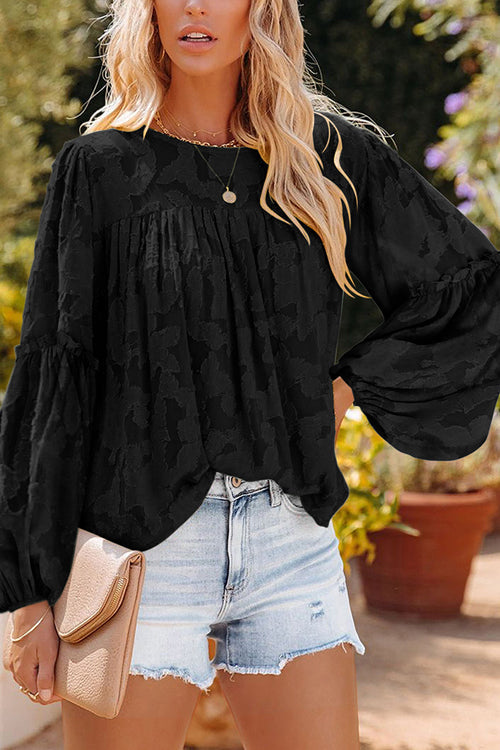 Mind On Golden Glow Floral Jacquard Long Sleeve Top