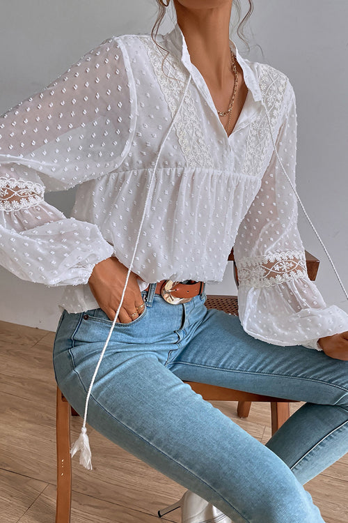 Charming New Day Lace Swiss Dot Long Sleeve Top