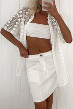 Make You Glow White Lace Short Sleeve Suit