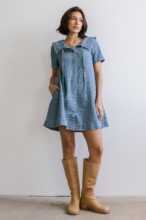 Occasion Maker Leopard Print Denim Mini Dress