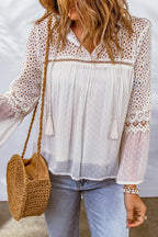 Waiting On Affection Crochet Lace Swiss Dot Long Sleeve Top