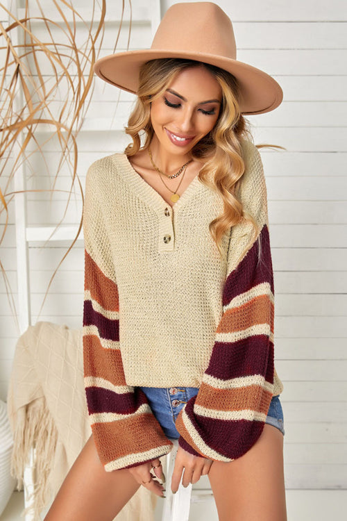 Warm Affection Striped Button Up Knit Sweater
