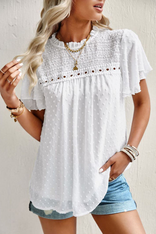 Delightful One Swiss Dot Lace Short Sleeve Top