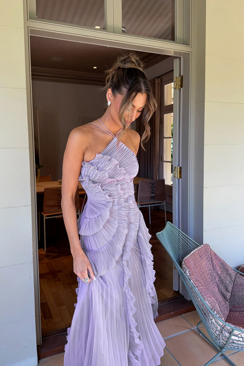 Blissful Hues Halter Neck Pleated Maxi Dress