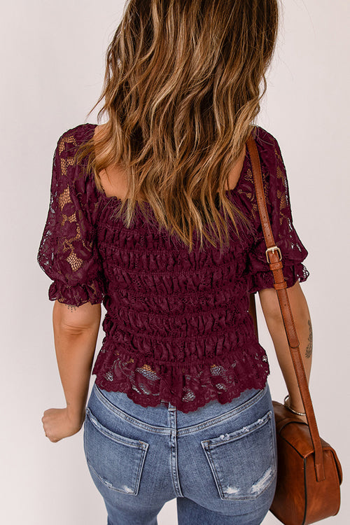 Sweetly Sentimental Lace Pleated Short Sleeve Top