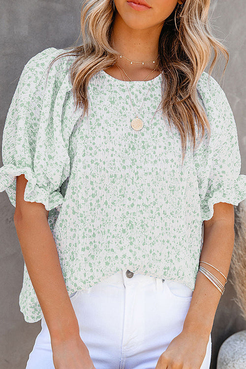 Floral Print Babydoll Puff Sleeve Blouse Top
