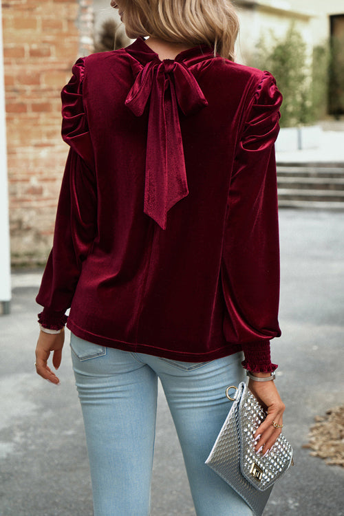 Completely Captivated Velvet Tie-Back Long Sleeve Top
